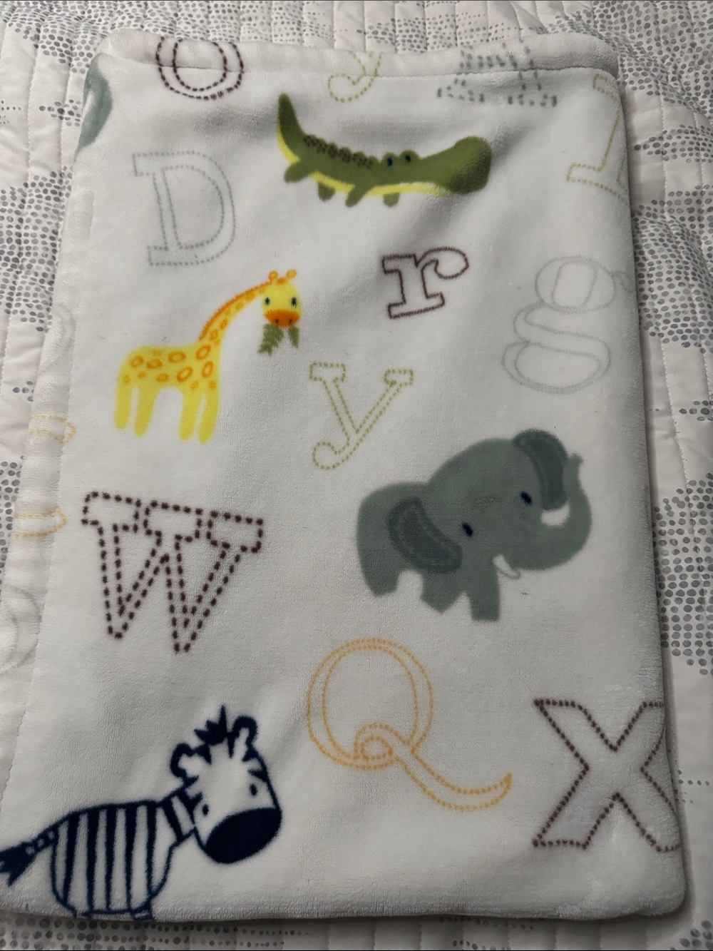 Plush Animal Alphabet Kids Blanket - White/Green/Yellow baby blanket